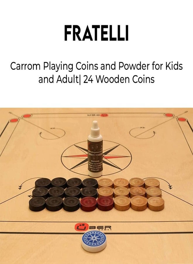 Fratelli Carrom Playing Coins and Powder for Kids and Adult| 24 Wooden Coins | 1 Striker | 1 Urea Powder SSTP,Multicolor - Image 2